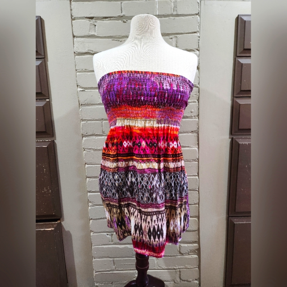 A. Byer Boho Strapless Smocked Tunic Top - Size S